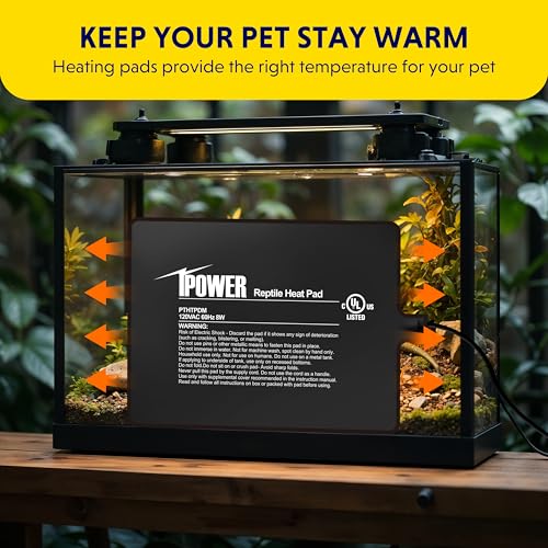 iPower 6x8 Inch Reptile Heating Pad, Under Tank Heater Terrarium Warmer Heat Mat for Turtles, Lizards, Frogs, Snakes, Safe & Energy-Efficient - color: Black/Heat Pad, size: 6" x 8"