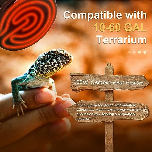 Ceramic Heat Emitter - 100W Reptile Heat Lamp, No Light Emitted Bulb, Reliable and Safe Heat Bulb for Reptile & Amphibian