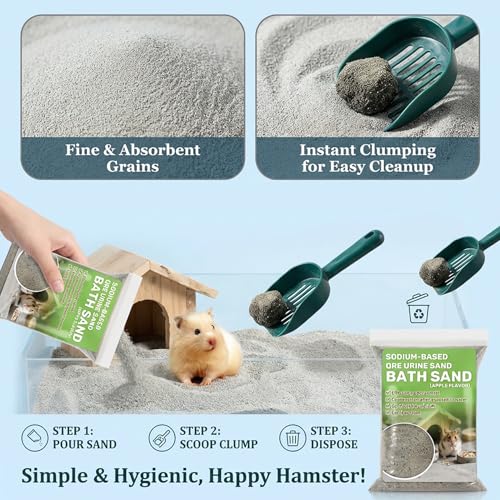 Sukh 14OZ Hamster Desert Sand - Coarse Play Bedding Sand for Hamster Gerbil Chinchilla Guinea Pig Reptile Chicken Bird, Cage Accessories Fish Tank Odor Control Digging Pee Sand, Apple Scent - color: Grey