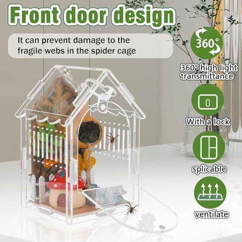 Jumping Spider Enclosure - Internal Dimensions 3.15"x3.15"x5.6" Acrylic Terrarium Kit for Tarantulas/Mantis/Reptiles with Magnetic Door, Ventilation & Easy Assembly - size: 3.15 "x3.15" x5.6
