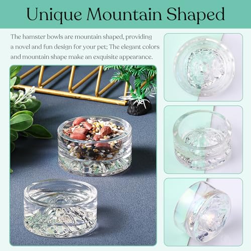 Baderke 2 Pcs Hamster Water Bowls Glass Hamster Food Bowls 35ml Mountain Style Drinking Container Anti Turning for Guinea Pig Gerbils Mice Rats Chinchilla Small Pets(Clear and Rainbow) - color: Clear and Rainbow