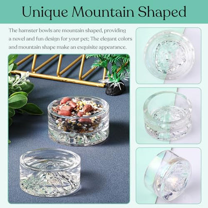 Baderke 2 Pcs Hamster Water Bowls Glass Hamster Food Bowls 35ml Mountain Style Drinking Container Anti Turning for Guinea Pig Gerbils Mice Rats Chinchilla Small Pets(Clear and Rainbow) - color: Clear and Rainbow