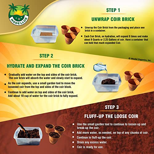 MODELLOR Coco Coir Bricks, 4-Pack (5 lb) – Premium Super Washed, Yields 9 Gallons (36 Quarts), Organic, pH-Balanced Growing Medium for Seed Starting & Gardening