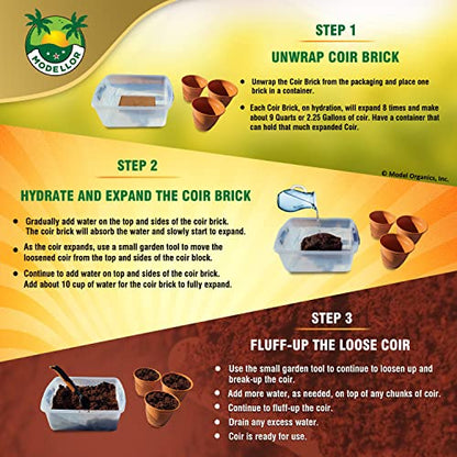 MODELLOR Coco Coir Bricks, 4-Pack (5 lb) – Premium Super Washed, Yields 9 Gallons (36 Quarts), Organic, pH-Balanced Growing Medium for Seed Starting & Gardening