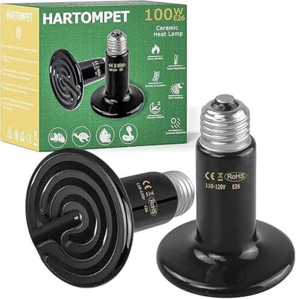 HARTOMPET 100W Ceramic Heat Emitter - Black Reptile Heat Bulb - No Light Infrared Reptile Heat Lamp for Lizards, Dogs, Cats - Ideal for Terrariums and Pet Brooder Coop Heating - Black - size: 100W