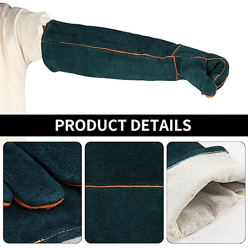 1 Pair Animal Handling Gloves Bite Proof,Leather Welding Gloves,24.4in Reinforced Leather Gloves with 2 Tweezers for Dog Training,Cat,Falcon,Reptile(Blue)