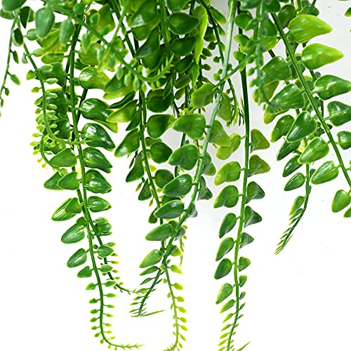 CLONG 2 pcs Artificial Hanging Ferns Plants Vine Fake Ivy Boston Fern Hanging Plant Outdoor UV Resistant Plastic Plants (2, Green)