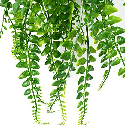 CLONG 2 pcs Artificial Hanging Ferns Plants Vine Fake Ivy Boston Fern Hanging Plant Outdoor UV Resistant Plastic Plants (2, Green)