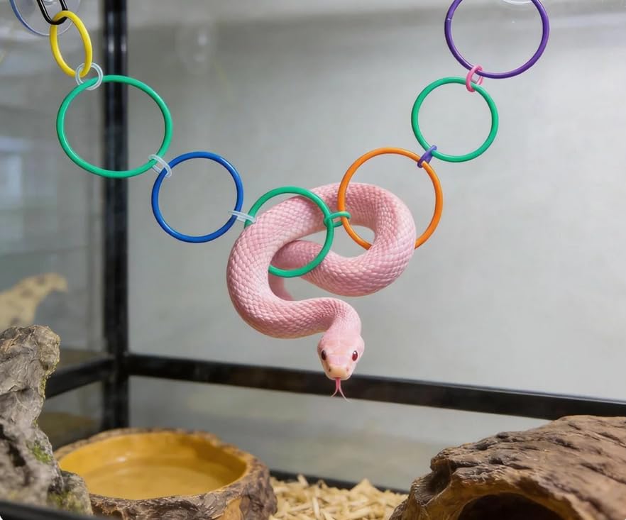 Snake Climbing Branch with Rings Ball Python, Snake Enrichment Toy Resin Reptile Climb Wood Branch for Gecko, Hermit Crab, Lizard, Tarantulas,Frogs Tank Accessory Decor