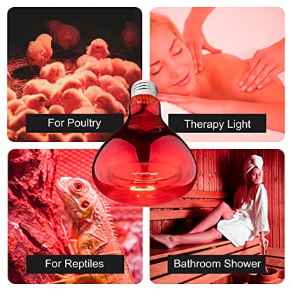 BR40 Red Heat Lamp Bulbs, 100 Watt Infrared Light Bulb, E26 Medium Base, for Bathroom Pet Poultry Reptiles Incandescent Heat Lamp, Infrared Bulb 1Pack