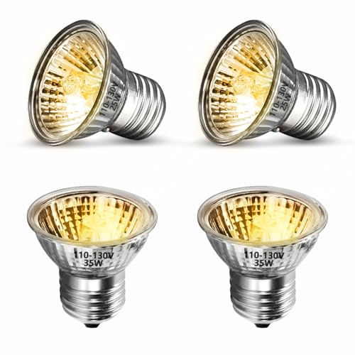 GOZILLA 4 Pack Reptile Heat Lamp, E27 UVA UVB Reptile Light Bulb for Reptiles and Amphibian Tanks, Terrariums and Cages, Heat Light Bulb for Tortoise, Bearded Dragon, Snakes.(2PCS 25W + 2PCS 35W)