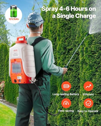 VEVOR Battery Powered Backpack Sprayer, 4 Gallons Electric Lawn Sprayer with 8 Nozzles & 2 Telescopic Wands, 90PSI Adjustable Pressure, 4-6 Hour Runtime, Yard Sprayers for Lawn and Garden