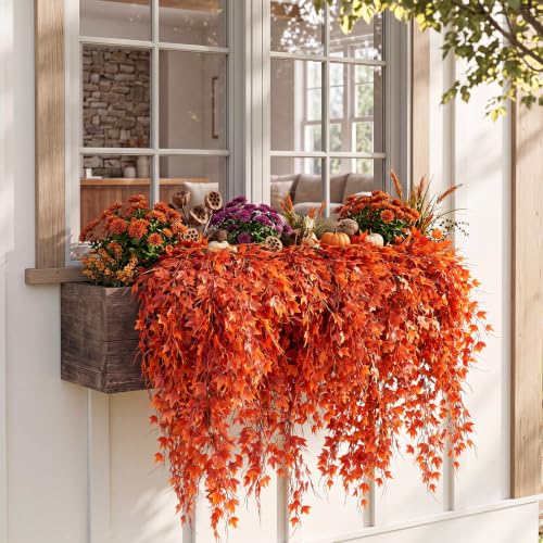 Daifunli 12 Pcs Artificial Fall Hanging Plants Fake Hanging Ferns Plastic Autumn Faux Plants for Wall Room Garden Garland Indoor Outdoor Decor No Basket (Maple Leaves) - style: Maple Leaves