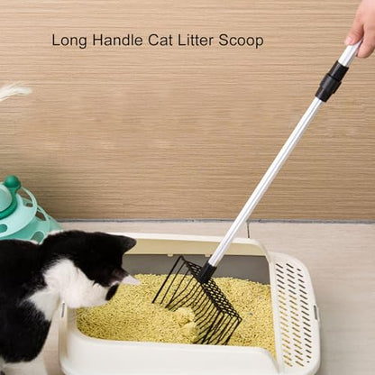 FOSA Cat Litter Scoop, Litter Cleaner Corner Shovel with Long Extendable Handle, Lightweight Metal Chicken Coop Poop Scooper to Clean Reptile Terrarium Sand Waste (Model A 2 Section - size: Model A 2 Section Handle