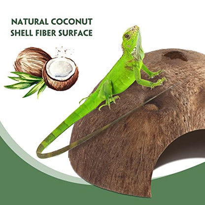 Woanger 6 Pcs Natural Coconut Reptile Hideouts, Coco Hut Hide Toys for Lizards, Geckos, Hermit Crabs, Snakes, Tarantulas, Small Reptile Habitat Decoration Supplies