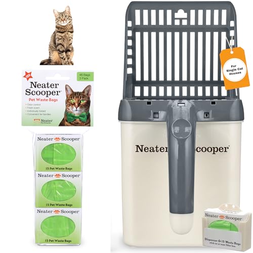 Neater Pet Brands Neater Scooper Standard Litter Scoop, 60 Refill Bags – Mess-Free Cat Litter Scooper with Bag, Spill-Proof Kitty Box Sifter, Bin Doubles as Scoop Holder, For Single-Cat Households - color: Gray, size: Standard - 60 Bags