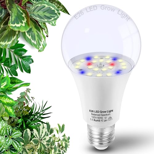 Grow Light Bulbs for Indoor Plants Full Spectrum E26 A19 10W,Grow LED Light Bulb with Balanced Spectrum 5000K Blue Red for Seeds Greens Laboratory,School,Greenhouse, Indore Garden, Hydroponic,1Pcs - size: E26