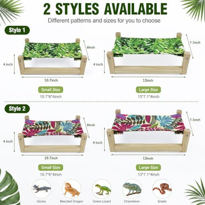 Bearded Dragon Bed, Wooden Reptile Hammock, Hanging Sleeping Lounger, Safe Natural Wood Resting Place for Lizard, Leopard Gecko, Snake, and Other Small Animals (Green, Large) - color: GREEN, size: Large
