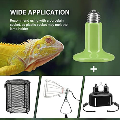 Simple Deluxe 150W Mini Ceramic Heat Emitter Reptile Heat Lamp Bulb No Light Emitting Brooder Coop Heater for Amphibian Pet & Incubating Chicken, 2 Pack, Green - color: Green, style: 150W