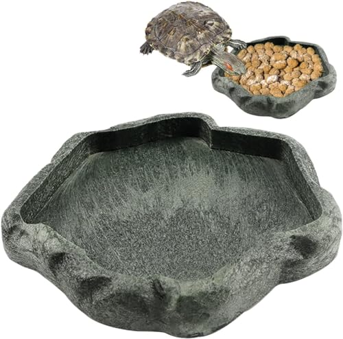 AYNEFY Reptile Food Water Rock Bowls,Resin Reptile Feeder Lizard Feeding Dish Amphibian Feeder Bowl Terrarium Decor for Bearded Dragons Leopard Gecko Frog Snake(Emerald - size: S