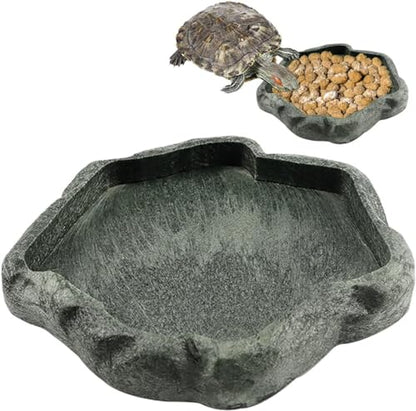 AYNEFY Reptile Food Water Rock Bowls,Resin Reptile Feeder Lizard Feeding Dish Amphibian Feeder Bowl Terrarium Decor for Bearded Dragons Leopard Gecko Frog Snake(Emerald - size: S