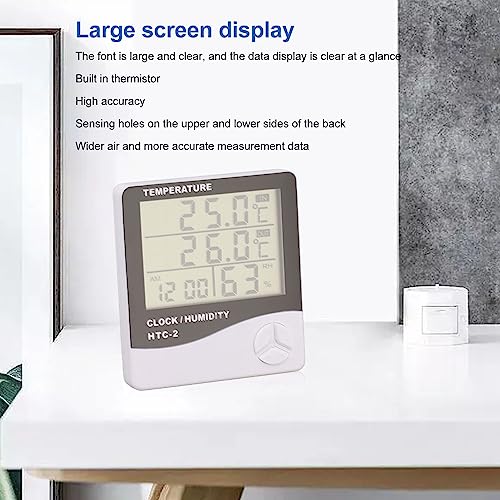 Digital Hygrometer Thermometer, Thermometer and Humidity Gauge with Clock Large Display Wired Probe Sensor Temperature Humidity Monitor for Indoor Outdoor Use