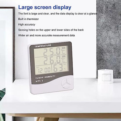 Digital Hygrometer Thermometer, Thermometer and Humidity Gauge with Clock Large Display Wired Probe Sensor Temperature Humidity Monitor for Indoor Outdoor Use