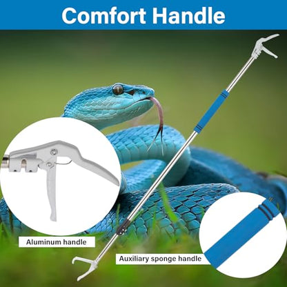 Snake Grabber Tool, 69" Snake Tongs Long Handle for Rattlesnake Reptile Tongs Heavy Duty Long Catcher Reach Grabber Stainless Steel Materials Sponge Handle Wide Jaw (69 inches) - size: 69"