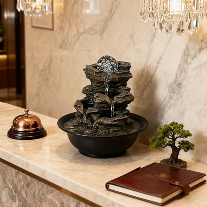 Tabletop Waterfall Fountain with Cascading Rock & Spining Orb, Indoor Zen Meditatin Waterfall for Home Office Relaxation - color: Style 2