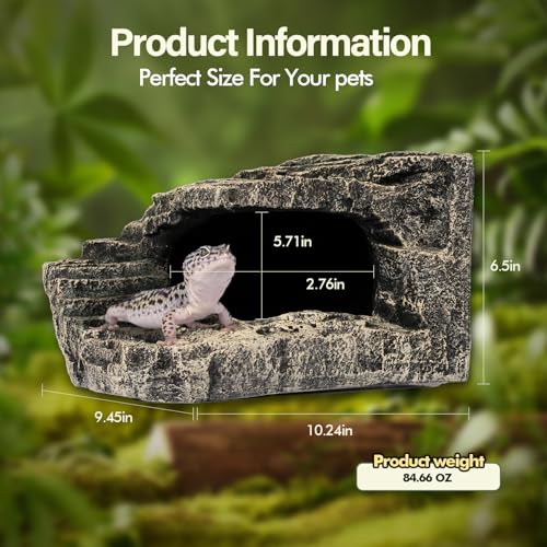 Reptile Hide, Great for Geckos, Snakes, Bearded Dragons & Lizards. with Steps for Rock Climbing, It Doubles as Aquarium Rock Cave Corner Cave for Climbing Hiding. (Stone, A-XLarge)