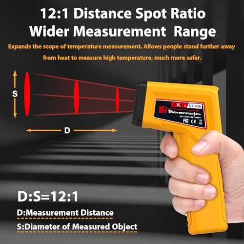 FKM Infrared Thermometer Gun Non-Contact Laser Temperature Gun,-58°F~986°F,AdjustableEmissivity,Digital IR Thermometer Gun for Cooking,Griddle,Pizza Oven,BBQ,HVAC,Automotive,Industrial,Not for Human - color: Yellow