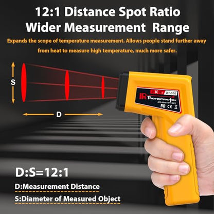 FKM Infrared Thermometer Gun Non-Contact Laser Temperature Gun,-58°F~986°F,AdjustableEmissivity,Digital IR Thermometer Gun for Cooking,Griddle,Pizza Oven,BBQ,HVAC,Automotive,Industrial,Not for Human - color: Yellow