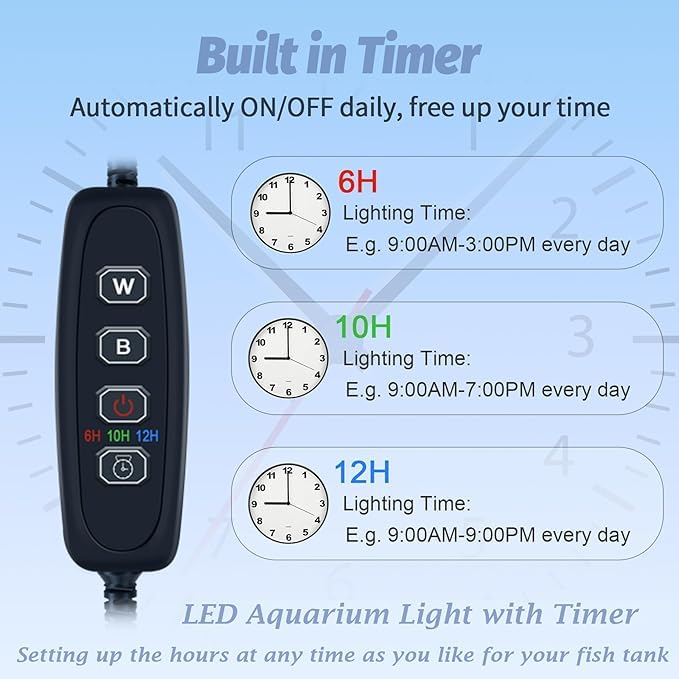Submersible Aquarium Light Underwater Full Spectrum Fish Tank Light with Timer Auto On/Off,LED Aquarium Light Bar 3 Light Modes Dimmer Adjustable Brightness,7.48inch (with Timer&dimmer) - color: 7.48inch (With Timer&dimmer)