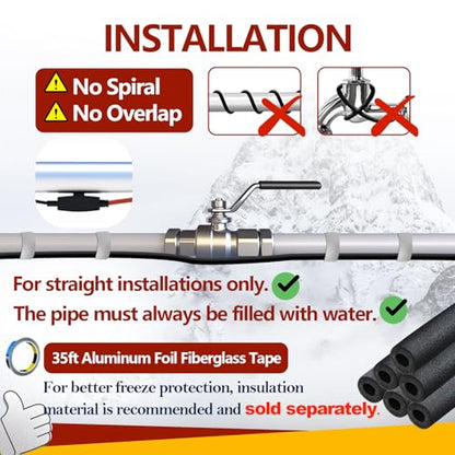 Heat Tape for Water Pipes Pipe Freeze Protect Heating Cable Keeps Water Flowing at -40°F Constant Wattage Heat Trace for Pipes 120V 28 ft - style: 28-feet