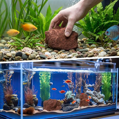 Hicarer 2 Pack Aquarium Red Lava Rock 4''- 6'' Fish Tank Volcanic Rocks Stone for Water Clarification and Odor Removal, Fish Tank Decoration Landscape Stone