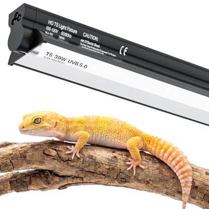 T5 UVB 10.0 Reptile Light Fixture Combo Kit (34Inch(Large)) | 39W UVB 10.0 Light Bar with T5 HO Terrarium Hood Light Fixture for Desert Reptiles, Bearded Dragons, Lizards, Tortoises - size: 34Inch(Large)