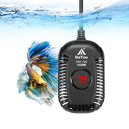 DaToo Small Aquarium Heater 100W Mini Fish Tank Heater 100 Watt Submersible with LED Temperature Display - size: 100W