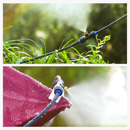 HOMENOTE Misting Cooling System, 42FT(13M) Pre-Assembled Kit with 15 Brass Nozzles & 3/4" Brass Adapter, Cooling Mister for Patio, Backyard, Pets, Garden & Greenhouse - size: 42FT / 13M
