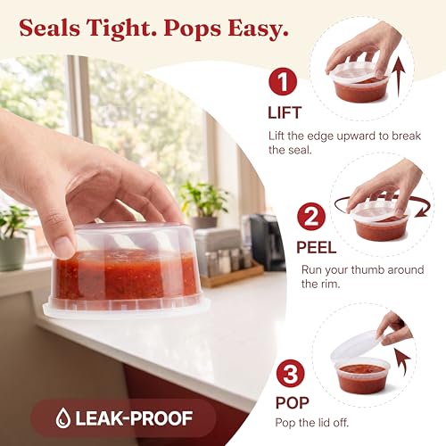 8 oz plastic containers with lids(48Set/96Pcs) BPA-Free Plastic Soup Containers with lids, Freezer Microwave Safe Small Cups for Portion Condiment Dipping Sauce, Salad Dressing - size: 8 oz - 48 Sets