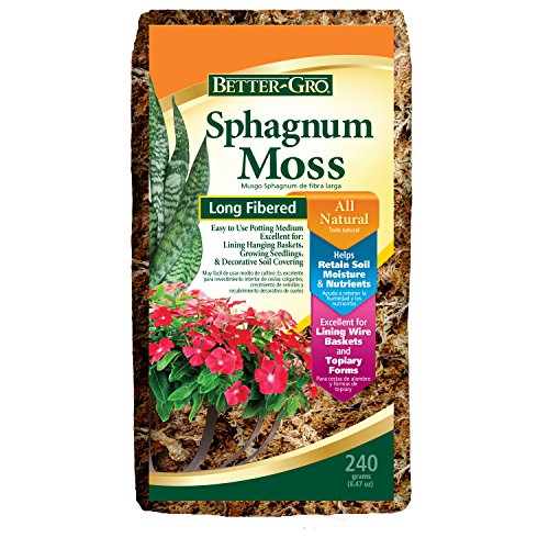 Better-Gro Sphagnum Moss - 100% Natural, Long-Fiber Moss for Orchids, Ferns, and Hostas, Excellent for Hanging Baskets and Propagating Plants - 240 Cubic Inches (Pack of 12) - size: Single (Pack of 12)