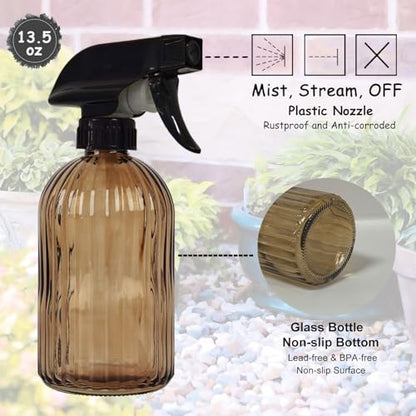 YYTSGG Glass Plant Mister Bottle, 13.5oz Refillable Water Spray Bottle with Adjustable Mist Nozzle for Indoor Flowers, Outdoor Gardening, Cleaning, Hair and Pets Care (Brown) - color: Brown