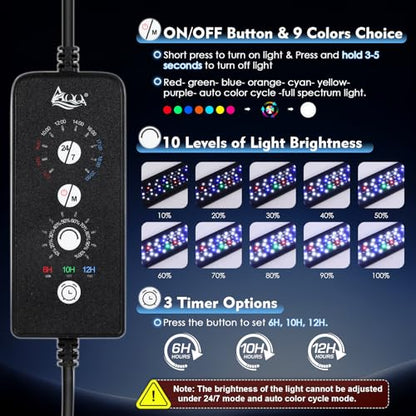 AQQA LED Aquarium Light 36W for 24-32 Inch Fish Tank, 24/7 Mode&DIY Mode Full Spectrum Fish Tank Light, IP68 Waterproof High Lumen Aquarium Plant Light, Adjustable Brightness/Timer, Memory Function - size: For 24'' - 32'' Tank