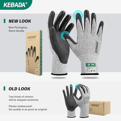 Kebada Cut Resistant Gloves, ANSI A2 Cutting Glove, PU Coated, Touchscreen, Multi-Purpose Model C2, 1 Pair, Small - color: Grey, size: 7/Small