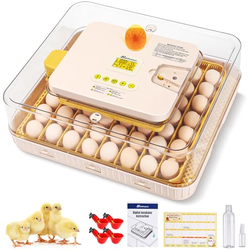 Sailnovo 56 Egg Incubator for Hatching Eggs with Egg Candler, Temperature Control, Automatic Egg Turning and Auto Humidification, Large Egg Incubator for Chicken(Yellow+18.7'' x 16.14'' x 6.3'') - color: Yellow