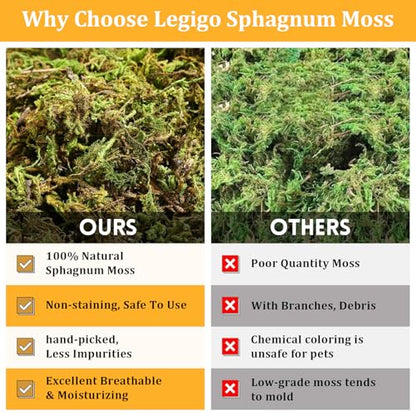 Legigo 1.3LB Sphagnum Moss for Reptile- 24 QT Natural Reptile Moss Terrarium Moss Substrate, Snake Tank Moss Peat Moss Reptile Bedding for Snake, Gecko, Ball Python, Frog and Orchids Plants - size: 1.3LB