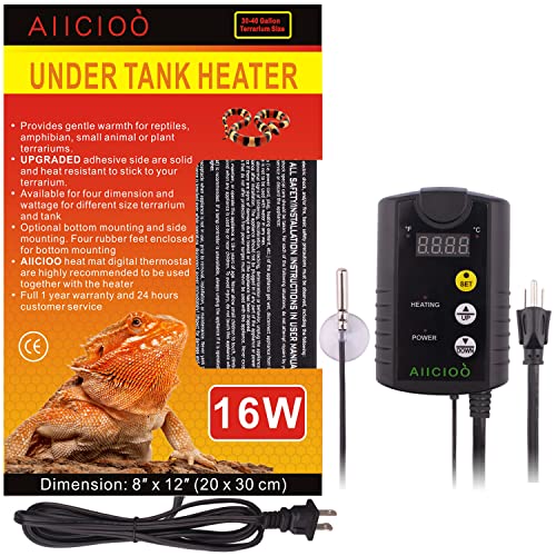 Aiicioo UVB Bulbs UVB Light Heat Bulb for Reptiles and Reptile Heat Pad with Thermostat 16W Bearded Dragon Tank Hermit Crab Tortoise Habitat Accessories