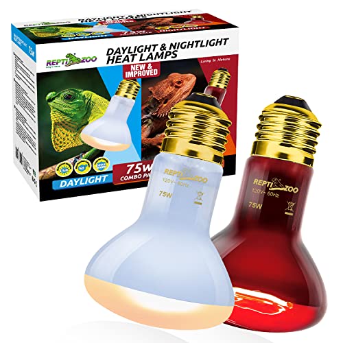 REPTI ZOO 5.5 Inch Deep Dome Reptile Light Fixture with Dimming Heat Lamp Temperature Controller & 75W Reptile Heat Lamp Infrared Heat Emitter Red Heat Lamp and UVA Daylight Basking Spot Light