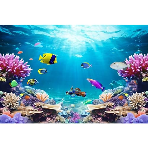 AWERT 60x24 inches Underwater World Fish Tank Background Undersea Theme Aquarium Background Polyester Colorful Coral Tropical Fish Tank Background - size: 60x24in/150x60cm