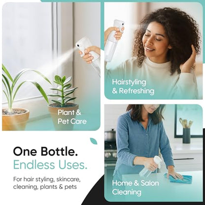 Aquableu Spray Bottle for Hair – Continuous Mist Spray Bottle for Hair Care, Styling, Cleaning, Plants, Pets & Essential Oils (Clear, 6.76oz/200ml) - color: Clear