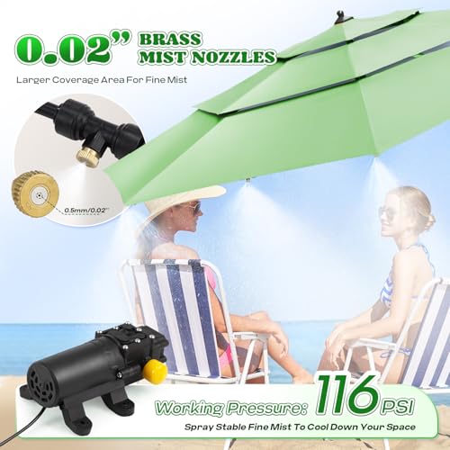 Moongiantgo Outdoor Misting Cooling System with Pump- 116PSI High Pressure Mister with 65.5FT(20M) Water pipe+24 Misting Nozzles 0.02’’+3/4’’ Faucet Adapter - System for Outside Patio Garden Beaches